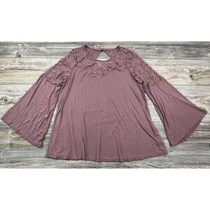 Torrid Blouse 1X Shirt Super Soft Knits Rosy Muave Lace Trimmed Fairycore Flirty